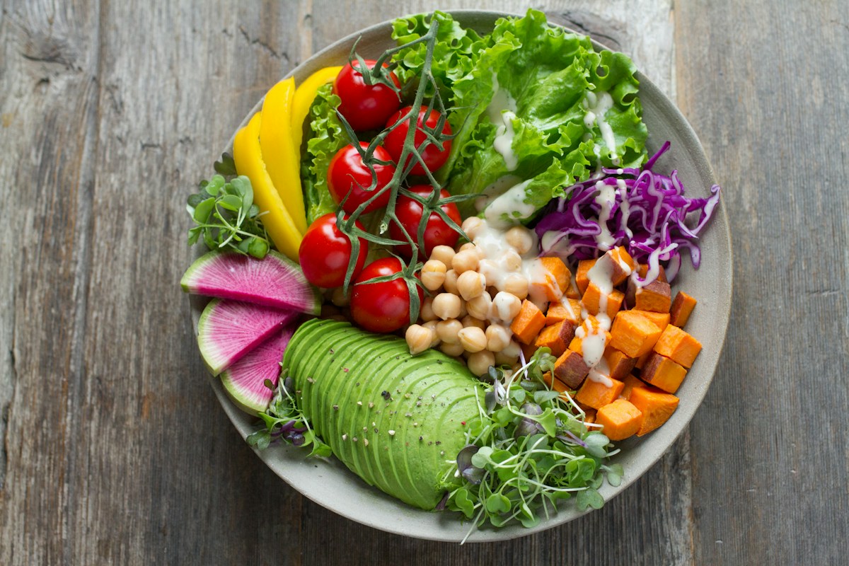 Fresh vegetables, avocado and chickpeas, a dish for a digital food menu